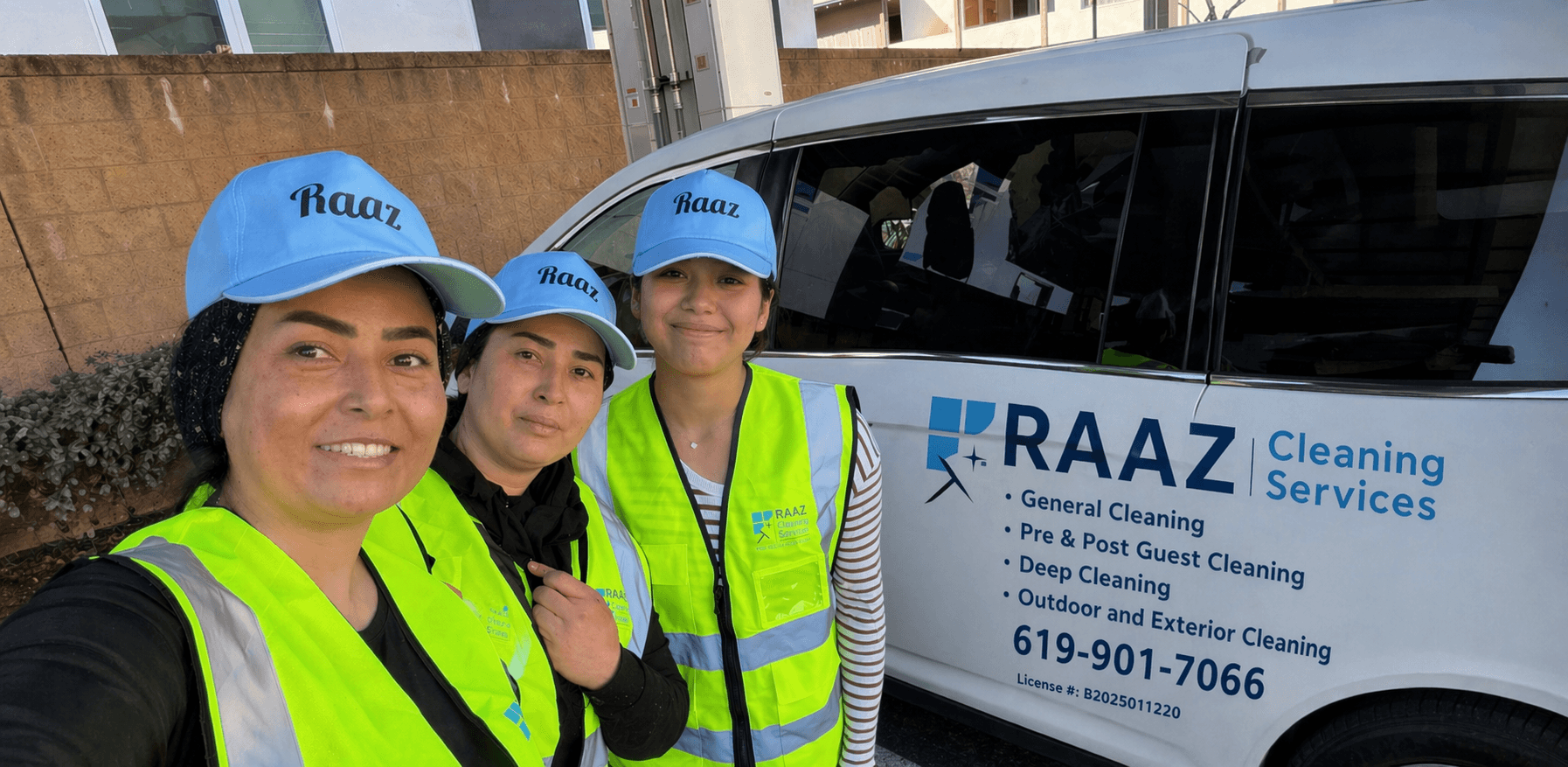 Professional house cleaner from RAAZ Cleaning Services wearing gloves and headphones while wiping and disinfecting surfaces in a bright, modern San Diego home. RAAZ provides eco-friendly, detailed residential and commercial cleaning services with flexible scheduling and 100% satisfaction guaranteed across San Diego County.